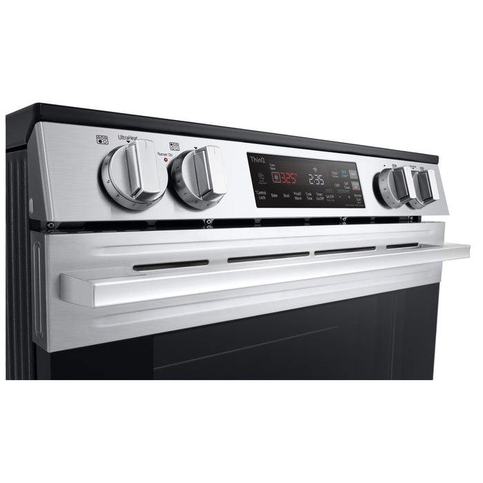 LG LSEL6331XE Electric Range, 6.3 cu. ft. Capacity, 30 inch Exterior Width, 5 Burners, Storage Drawer, Steam & Self Clean, 3,200 W Highest Element, Stainless Steel colour