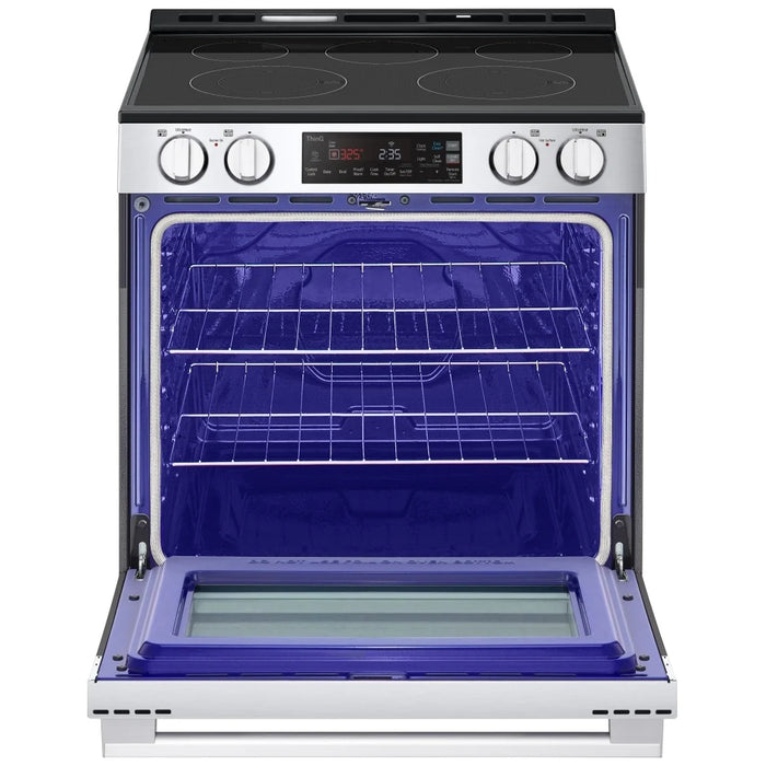 LG LSEL6331XE Electric Range, 6.3 cu. ft. Capacity, 30 inch Exterior Width, 5 Burners, Storage Drawer, Steam & Self Clean, 3,200 W Highest Element, Stainless Steel colour