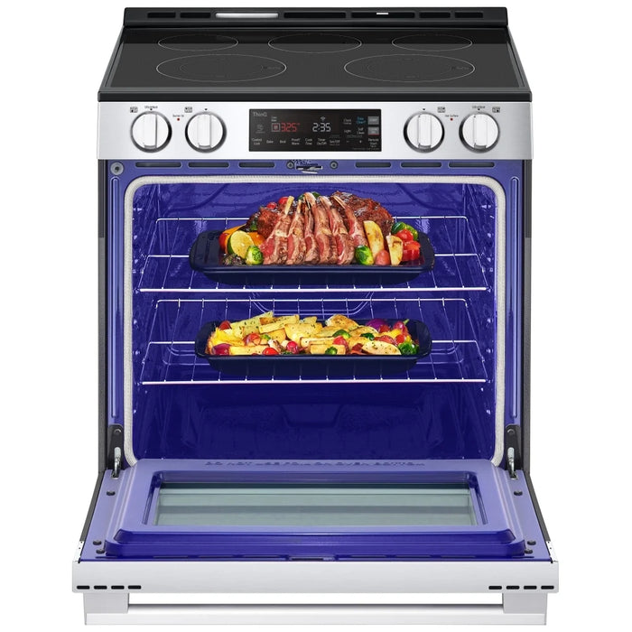 LG LSEL6331XE Electric Range, 6.3 cu. ft. Capacity, 30 inch Exterior Width, 5 Burners, Storage Drawer, Steam & Self Clean, 3,200 W Highest Element, Stainless Steel colour