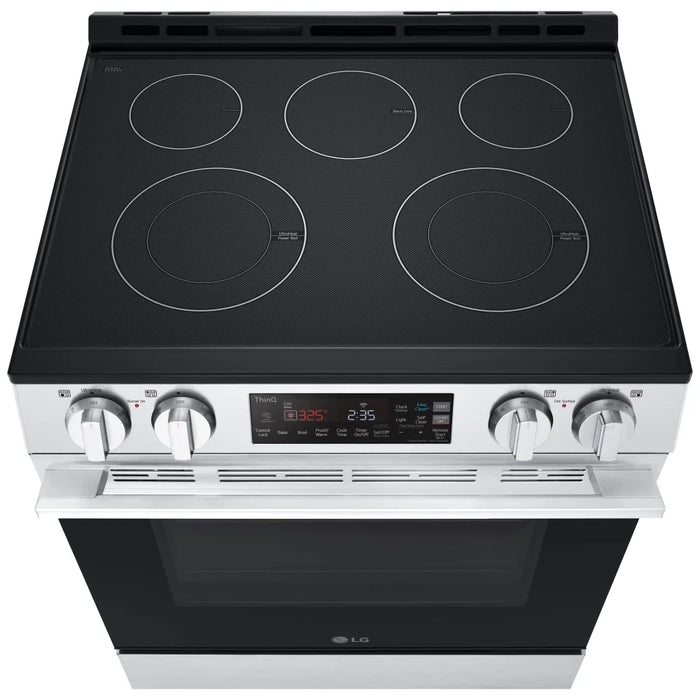 LG LSEL6331XE Electric Range, 6.3 cu. ft. Capacity, 30 inch Exterior Width, 5 Burners, Storage Drawer, Steam & Self Clean, 3,200 W Highest Element, Stainless Steel colour