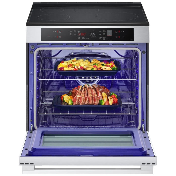 LG  Induction Range, 6.3 cu. ft. Capacity, 30 inch Exterior Width, True Convection, 4 Burners, Storage Drawer, Air Fry, Steam & Self Clean, 3,900 W Highest Element, Stainless Steel colour