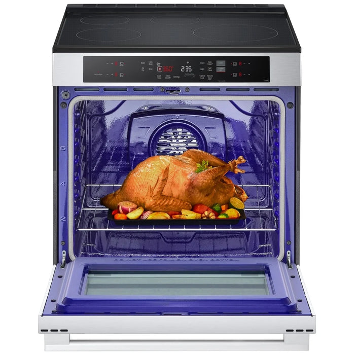 LG  Induction Range, 6.3 cu. ft. Capacity, 30 inch Exterior Width, True Convection, 4 Burners, Storage Drawer, Air Fry, Steam & Self Clean, 3,900 W Highest Element, Stainless Steel colour