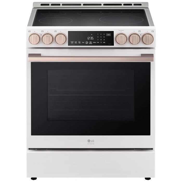 LG Studio LSIS6338NE Induction Range, 6.3 cu. ft. Capacity, 30 inch Exterior Width, True Convection, 5 Burners, Storage Drawer, & , Steam & Self Clean, 4,300 W Highest Element, Essence White colour
