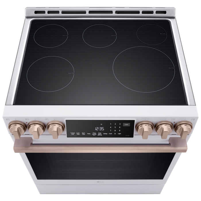 LG Studio LSIS6338NE Induction Range, 6.3 cu. ft. Capacity, 30 inch Exterior Width, True Convection, 5 Burners, Storage Drawer, & , Steam & Self Clean, 4,300 W Highest Element, Essence White colour