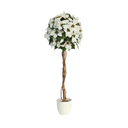 Poinsettia Tree, 47 inches tall, in white color (NAL23-0569W-1).