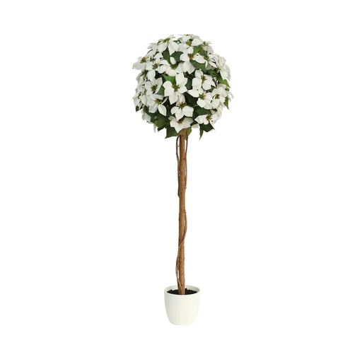 Poinsettia Tree, 59 inches - Festive white Christmas tree adorned with poinsettia flowers.