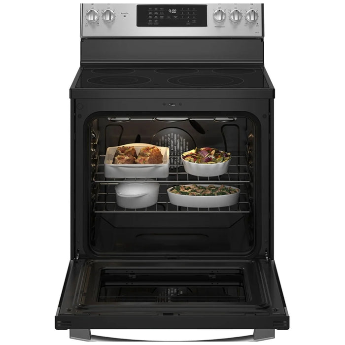 GE Profile PCB900YVFS Electric Range, 6.2 cu. ft. Capacity, 30 inch Exterior Width, True Convection, 5 Burners, Storage Drawer, Air Fry, Self Clean, 3,000 Watts Highest Burner Element, S colour
