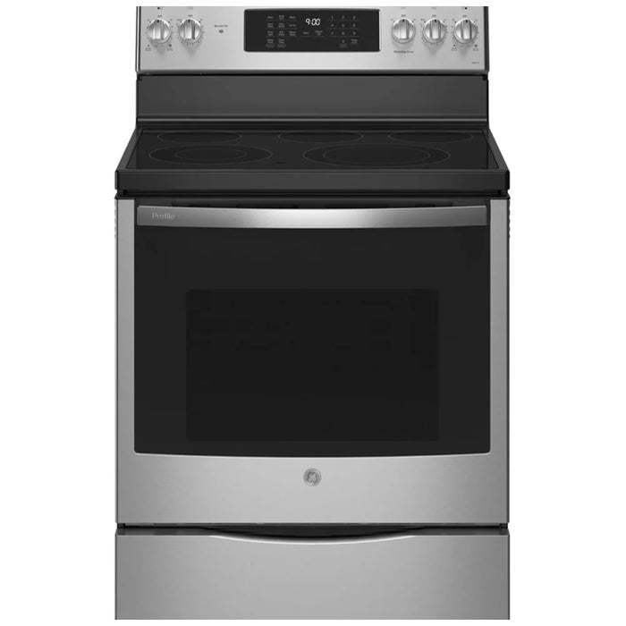 GE Profile PCB900YVFS Electric Range, 6.2 cu. ft. Capacity, 30 inch Exterior Width, True Convection, 5 Burners, Storage Drawer, Air Fry, Self Clean, 3,000 Watts Highest Burner Element, S colour