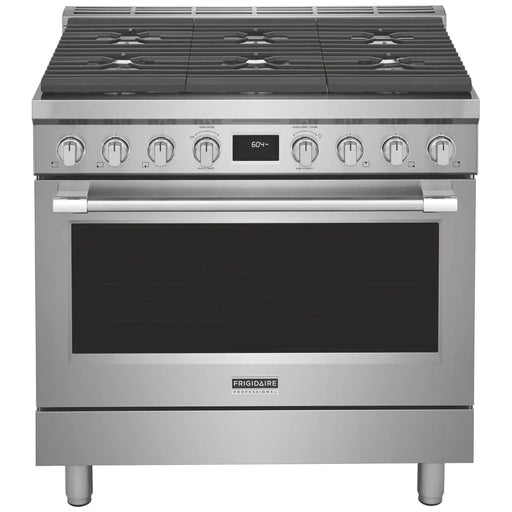 Frigidaire Professional PCFD3670AF Dual Fuel Range, 36 inch Exterior Width, Convection, 6 Burners, 4.4 cu. ft. Capacity, 1 Ovens, Stainless Steel colour Temperature Probe, Telescopic Gliding Extension Rack, Illuminated Knobs, Soft Close Door, True European Convection
