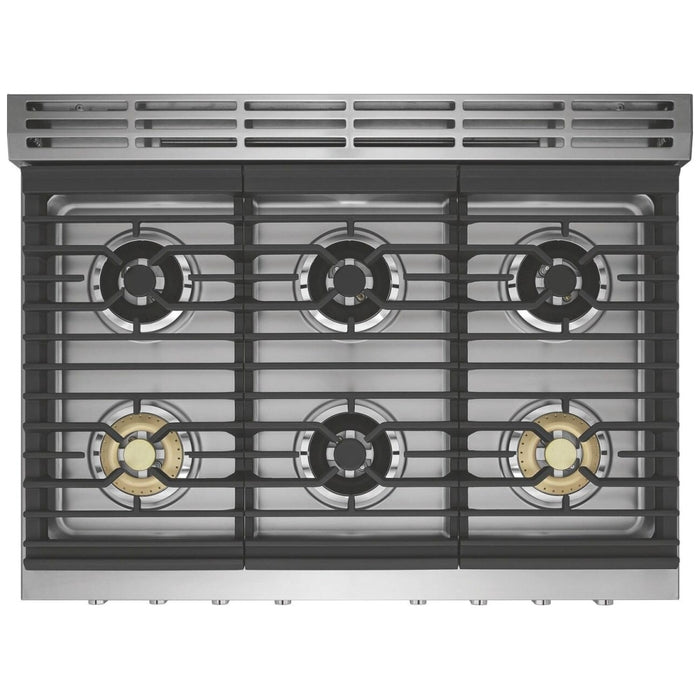 Frigidaire Professional PCFD3670AF Dual Fuel Range, 36 inch Exterior Width, Convection, 6 Burners, 4.4 cu. ft. Capacity, 1 Ovens, Stainless Steel colour Temperature Probe, Telescopic Gliding Extension Rack, Illuminated Knobs, Soft Close Door, True European Convection
