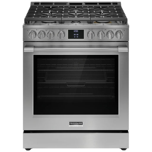 Frigidaire Professional PCFG3080AF Gas Range, 30 inch Exterior Width, Self Clean, Convection, 6 Burners, 6.0 cu. ft. Capacity, Air Fry, 1 Ovens, Stainless Steel colour Air Sous Vide, Telescopic Gliding Extension Rack, Temperature Probe, Griddle, True European Convection
