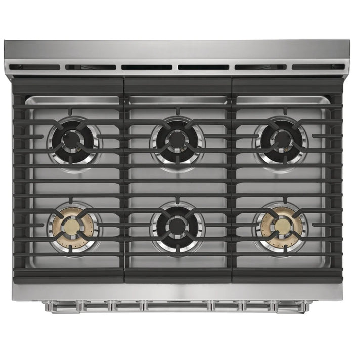 Frigidaire Professional PCFG3670AF Gas Range, 36 inch Exterior Width, Self Clean, Convection, 6 Burners, 4.4 cu. ft. Capacity, 1 Ovens, Stainless Steel colour True European Convection, Soft Close Door, Telescopic Gliding Extension Rack, Temperature Probe