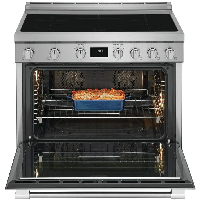 Frigidaire Professional PCFI3670AF Induction Range, 36 inch Exterior Width, Convection, 5 Burners, 4.4 cu. ft. Capacity, 1 Ovens, Stainless Steel colour Soft Close Door, Telescopic Gliding Extension Rack, Temperature Probe