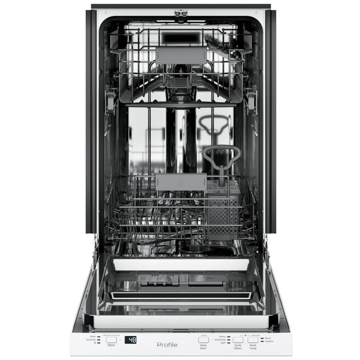GE Profile PDT145SGLWW Dishwasher, 18 inch Exterior Width, 47 dB Decibel Level, Fully Integrated, Stainless Steel (Interior), 3 Wash Cycles, 8 Capacity (Place Settings), Hard Food Disposal, Wifi Enabled, White colour