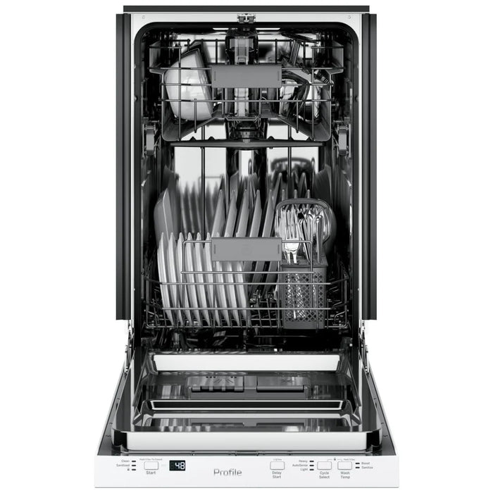 GE Profile PDT145SGLWW Dishwasher, 18 inch Exterior Width, 47 dB Decibel Level, Fully Integrated, Stainless Steel (Interior), 3 Wash Cycles, 8 Capacity (Place Settings), Hard Food Disposal, Wifi Enabled, White colour