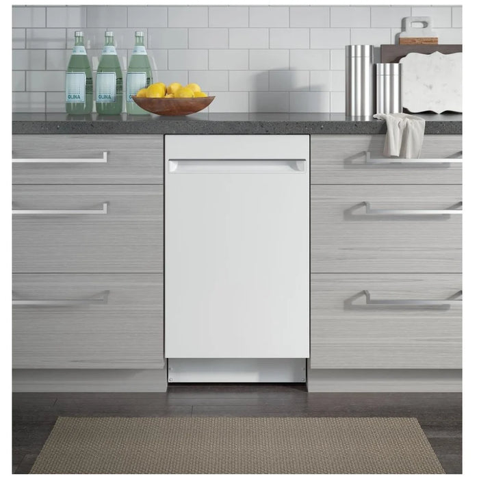 GE Profile PDT145SGLWW Dishwasher, 18 inch Exterior Width, 47 dB Decibel Level, Fully Integrated, Stainless Steel (Interior), 3 Wash Cycles, 8 Capacity (Place Settings), Hard Food Disposal, Wifi Enabled, White colour