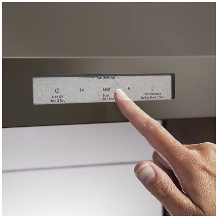 GE Profile PVX7300EJESC Range Hood, 30 inch Exterior Width, Under-Cabinet, Under-Cabinet, 390 CFM, Outside / Ducting, LED, Dishwasher Safe Filters, Aluminum Mesh, Slate colour Blower Included