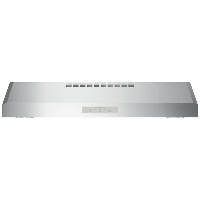 GE Profile PVX7300SJSSC Range Hood, 30 inch Exterior Width, Under-Cabinet, Under-Cabinet, 390 CFM, Outside / Ducting, LED, Dishwasher Safe Filters, Aluminum Mesh, Stainless Steel colour Blower Included