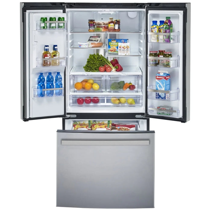 GE Profile PYE18HYRCFS Bottom Freezer French Door Refrigerator, 33 inch Width, 17.5 cu. ft. Capacity, Counter Depth, Water Dispenser (Exterior), Ice Dispenser (Thru Door), Stainless Steel colour