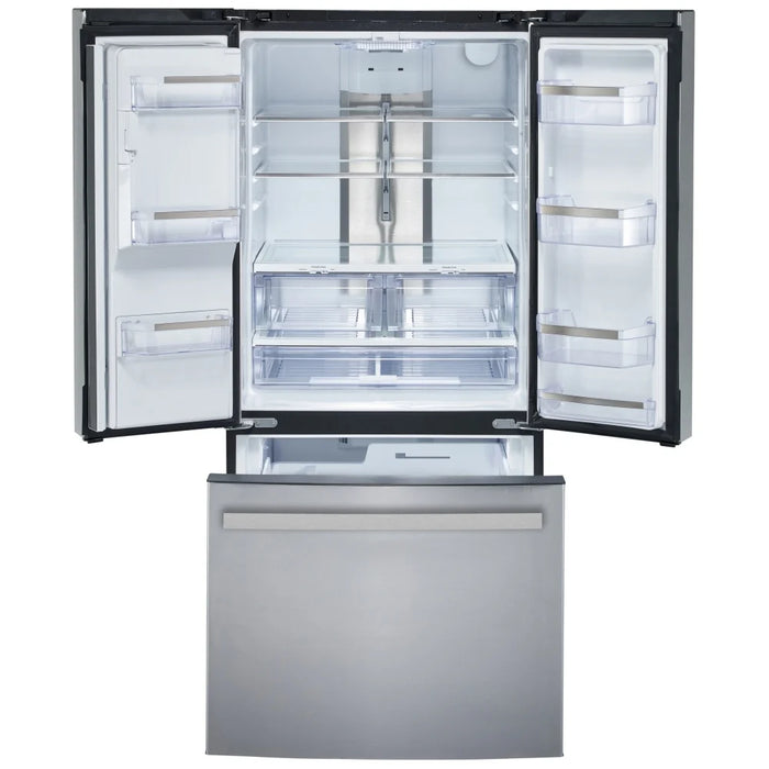 GE Profile PYE18HYRCFS Bottom Freezer French Door Refrigerator, 33 inch Width, 17.5 cu. ft. Capacity, Counter Depth, Water Dispenser (Exterior), Ice Dispenser (Thru Door), Stainless Steel colour