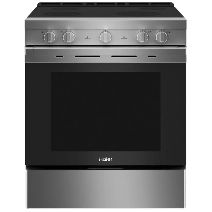 CLEARANCE OUT OF BOX  Haier QCSS740RNSS Electric Range, 30 inch Exterior Width, Convection, 4 Burners, Storage Drawer, Manual Clean, Stainless Steel