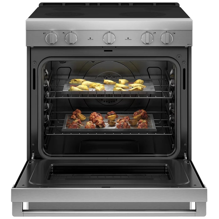 CLEARANCE OUT OF BOX  Haier QCSS740RNSS Electric Range, 30 inch Exterior Width, Convection, 4 Burners, Storage Drawer, Manual Clean, Stainless Steel