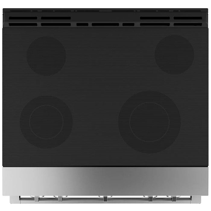CLEARANCE OUT OF BOX  Haier QCSS740RNSS Electric Range, 30 inch Exterior Width, Convection, 4 Burners, Storage Drawer, Manual Clean, Stainless Steel
