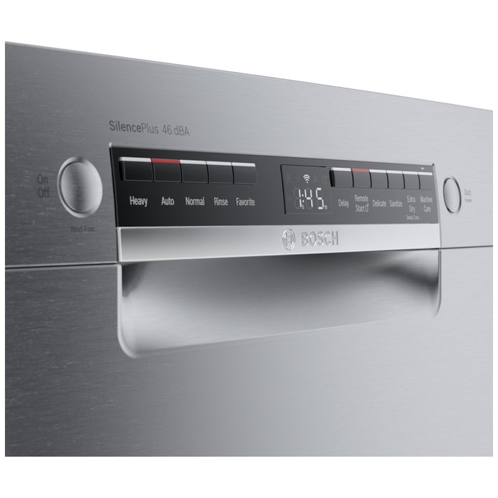 CLEARANCE OUT OF BOX Bosch 300 Series SGE53B55UC Dishwasher, 46 dB Decibel Level, Full Console, Stainless Interior, 6 Wash CYCLES, 2 Loading Racks, Wifi Enabled, Stainless Steel colour ADA Compliant