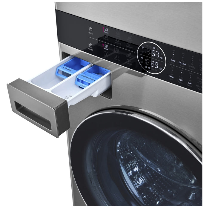 LG WKEX200HVA Laundry Center, Washtower, Graphite Steel colour Washer: 5.2 cu. ft. Capacity, 27 inch Width, 8 Wash Cycles, Steam Clean, 1,300 RPM Spin Speed, Water Heater, Wifi Enabled Dryer: 7.4 cu. ft. Capacity