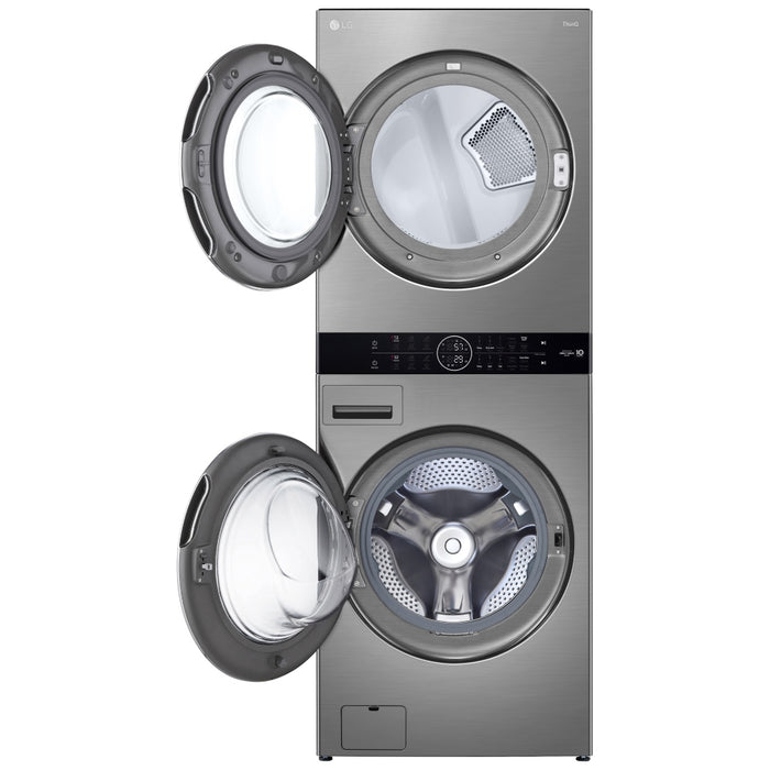 LG WKEX200HVA Laundry Center, Washtower, Graphite Steel colour Washer: 5.2 cu. ft. Capacity, 27 inch Width, 8 Wash Cycles, Steam Clean, 1,300 RPM Spin Speed, Water Heater, Wifi Enabled Dryer: 7.4 cu. ft. Capacity
