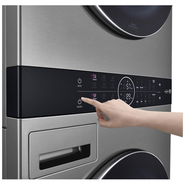 LG WKEX200HVA Laundry Center, Washtower, Graphite Steel colour Washer: 5.2 cu. ft. Capacity, 27 inch Width, 8 Wash Cycles, Steam Clean, 1,300 RPM Spin Speed, Water Heater, Wifi Enabled Dryer: 7.4 cu. ft. Capacity