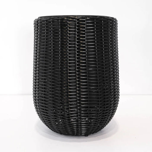 Rolland Large Rattan Planter in Black, 20.5 inches.