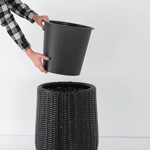 Rolland Large Rattan Planter in Black, 20.5 inches.