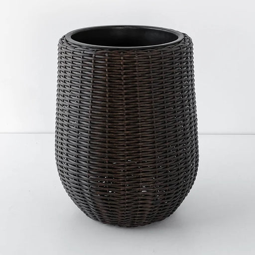 Rolland Large Rattan Planter in Dark Brown, 20.5 inches wide.