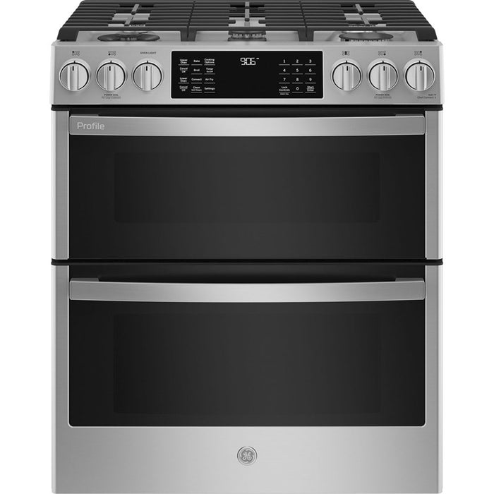 GE Profile 30” Slide-in Double Oven Gas Range With Wifi Stainless Steel - PCGS960YPFS