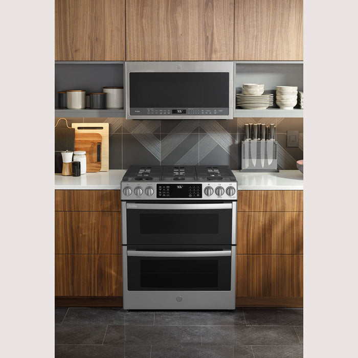 GE Profile 30” Slide-in Double Oven Gas Range With Wifi Stainless Steel - PCGS960YPFS