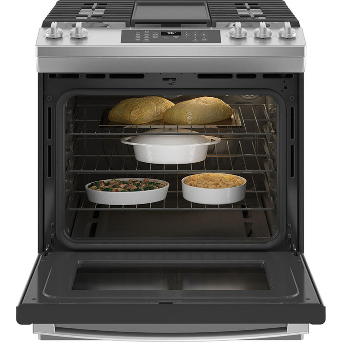 GE 30" Slide-in Convection Gas Range With No Preheat Air Fry Stainless Steel - JCGS760SPSS