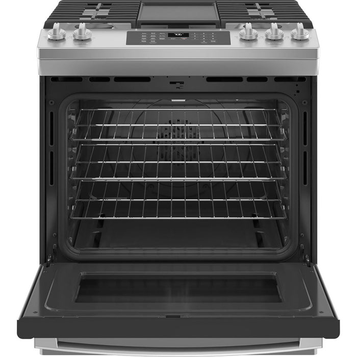 GE 30" Slide-in Convection Gas Range With No Preheat Air Fry Stainless Steel - JCGS760SPSS