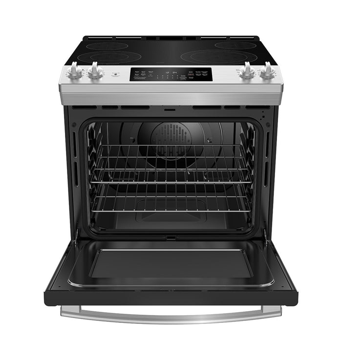 GE 30" Electric Slide-in Front Control Fan Convection Range With Storage Drawer Stainless Steel - JCS830SMSS