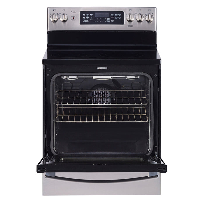 GE Profile 30 inches Freestanding Self-cleaning Electric Range With Convection in Stainless Steel.