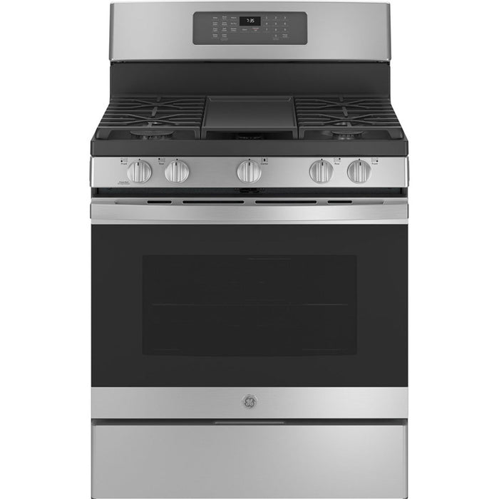 GE 30 inches Stainless Steel Gas Convection Range with No Preheat Air Fry - Model JCGB735SPSS.