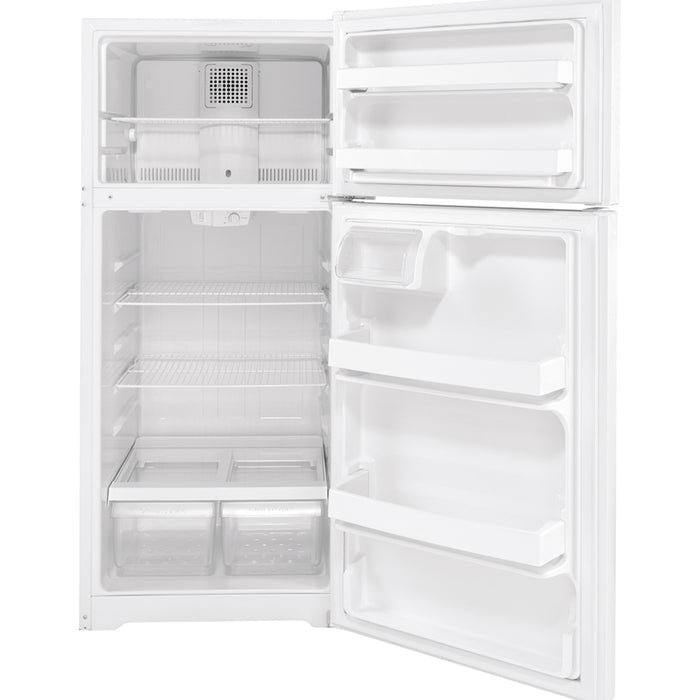 GE Energy Star® 16.6 Cu. Ft. Top-freezer Refrigerator in White with model number GTE17DTNRWW.