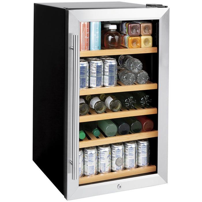 GE 4.1 Cu. Ft. Beverage Centre Stainless Steel - GVS04BQNSS, a sleek and spacious beverage center for storing drinks.