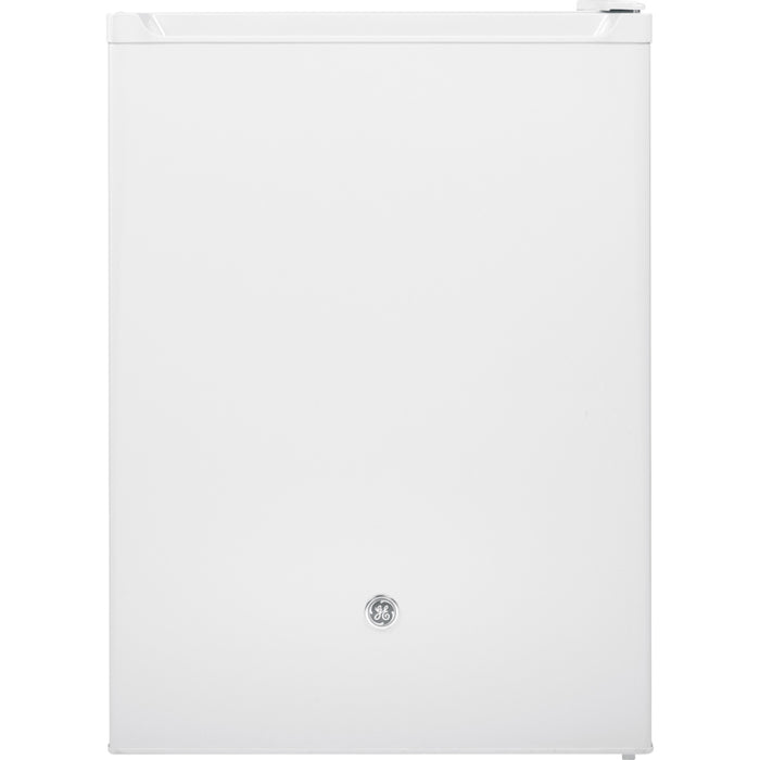 GE 5.6 Cu. Ft. Compact Refrigerator in White, model GCE06GGHWW.