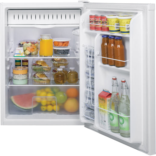 GE 5.6 Cu. Ft. Compact Refrigerator in White, model GCE06GGHWW.