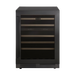 Marathon 24 inches Built-in Black Steel Dual Zone Wine Cooler - MWC56-DBLS: Front view of sleek black steel wine cooler with dual temperature zones.