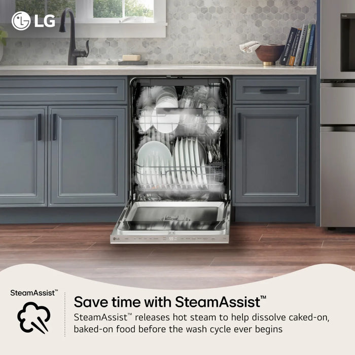 LG LDNPQ445W 24 Inch Fully Integrated Smart Dishwasher with 16 Place Settings, 5 Wash Cycles, 6 Wash Options, QuadWash® Pro, AutoVent Dry™, SteamAssist, and ENERGY STAR® Qualified: White