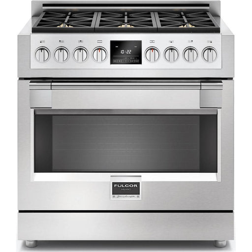 Fulgor Milano 36 inches Slide in Dual Fuel Range F6PDF366S1 - Stainless steel dual fuel range appliance with professional-grade features.