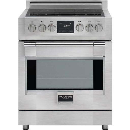 Fulgor Milano Slide in Range F6PIR304S1 stainless steel electric range with touch controls.