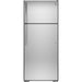 GE Refrigerator GTE18FSLKSS - Stainless steel finish refrigerator with top freezer compartment.